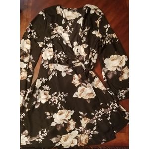 Black Floral Wrap Mini Dress